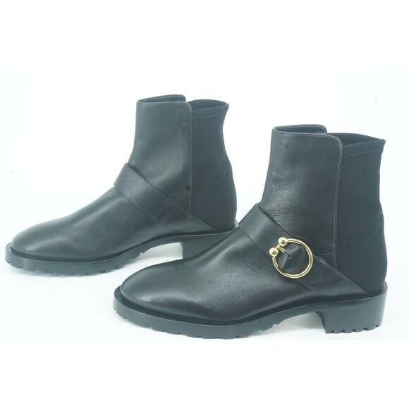 Stuart Weitzman Black LeatherLuxering Bootie Biker Ankle Size 9 Women's $595 - Picture 3 of 12